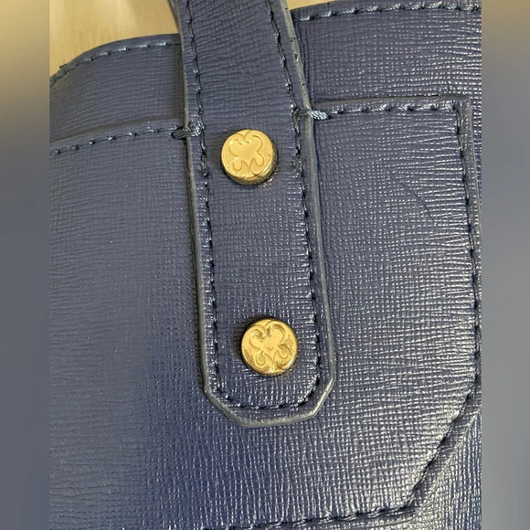 Emma Fox GIDRAN Navy Deep Blue Leather Tote w/ crossbody strap Houndstooth Liner - Picture 3 of 16